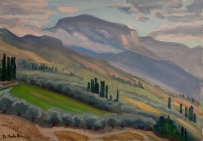 Toward Pyrgos — Oil painting, Canvas, 46.00×65.00cm — Theodoros Markellos